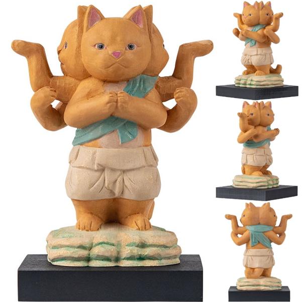 猫buddha 阿修羅 仏像 木彫り 置物 猫 ねこ 縁起物 開運 インテリア 小物 開運可愛い 贈り物_3