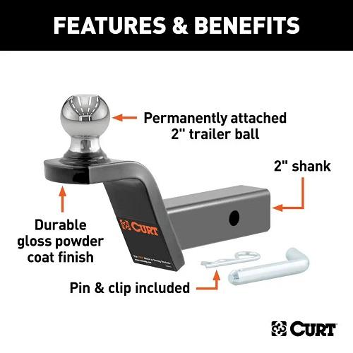CURT カート トレーラーヒッチ用 2インチボール フュージョンマウント 2インチ角 ヒッチピン付 2インチライズ 正規品 45155の画像