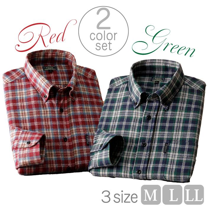 FCネル調シャツ2枚組 B柄 41253 同サイズ2色組 チェックシャツ レッド