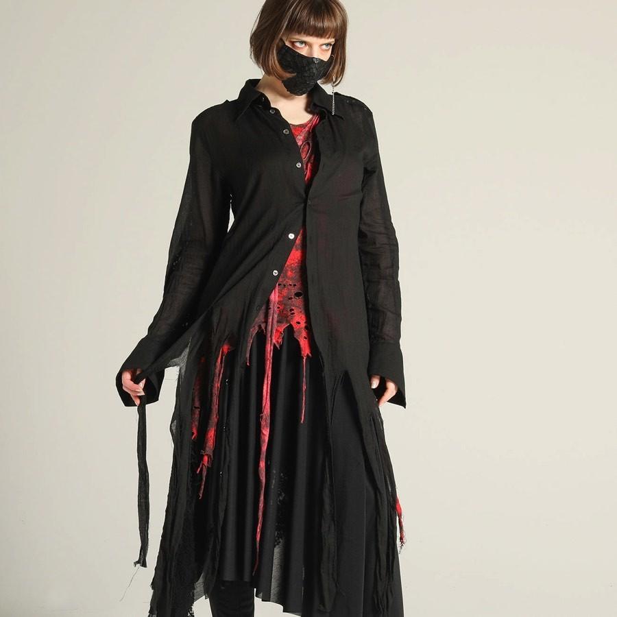 H Naoto ロングブラウス シャツ 退廃的 レース ゴシック モード Damage Gauze Lace Blouse Cnf29 H256 Bk M S Inc Fashion Store ヤフー店 通販 Yahoo ショッピング