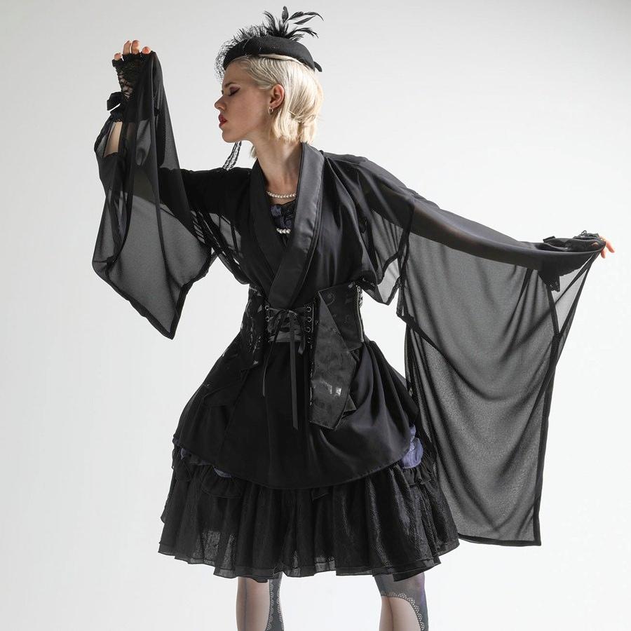H Naoto 浴衣 着物 羽織 ゴシック ロリータ ゴスロリ Frill See Through Long Sleeved Kimono Cnf32 J167 Bk M S Inc Fashion Store ヤフー店 通販 Yahoo ショッピング