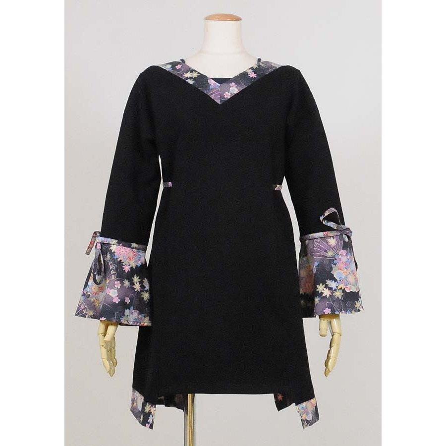 ワンピース 和風 和柄服 Gouk 広がりカフスのvネックワンピース Ggd26 O016 Bk M S Inc Fashion Store ヤフー店 通販 Yahoo ショッピング