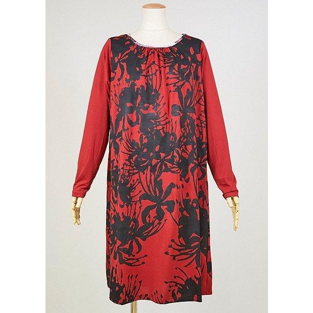 ワンピース 和風 和柄服 Gouk 全面に曼珠沙華をプリントしたカットソーワンピース Ggd28 O004 Rd M S Inc Fashion Store ヤフー店 通販 Yahoo ショッピング