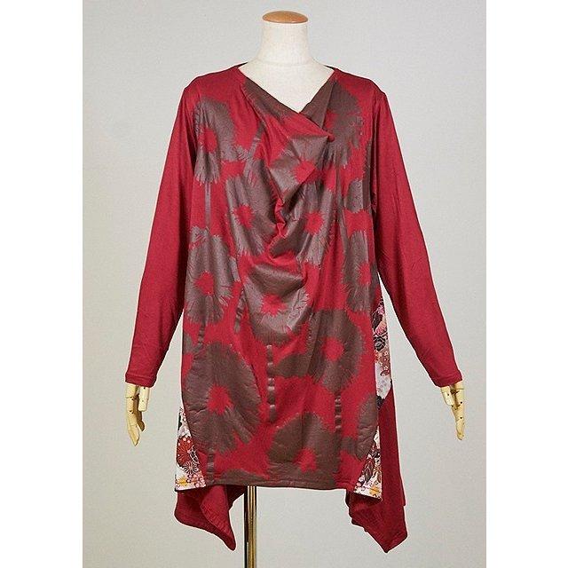 ワンピース 和風 和柄服 Gouk 前身頃に大きく手書きのひまわりをプリントしたワンピース Ggd28 O025 Rd M S Inc Fashion Store ヤフー店 通販 Yahoo ショッピング