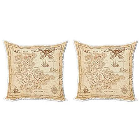 【今日の超目玉】 of Pack Cover Cushion Pillow Throw Island Ambesonne 2, Treasure Antique Old 枕、ピロー