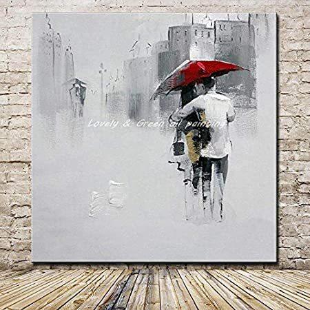 特別価格Hand Painted Oil Painting On Canvas,Lovers Under The Red Umbrella Pattern D好評販売中