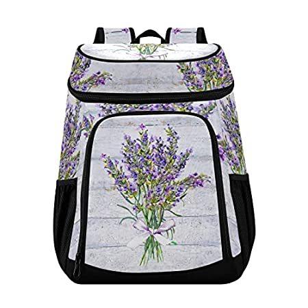 古典 Bouquet Flowers Lavender Cooler Ba並行輸入品 Lunch Insulated Bag Cooler Soft Backpack クーラーバッグ、保冷バッグ
