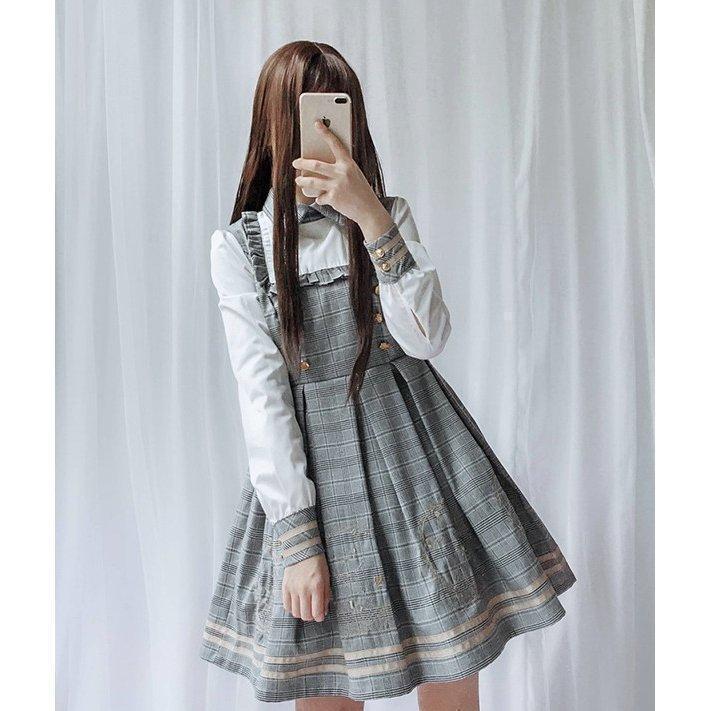 ワンピース クラシック ロリータ風 Lolita 長袖 レディース ロリータ ワンピース チェック柄ロリータ服 森ガール 3点セット ワンピース+マント+ネクタイ｜hnonlineshopstore2｜04