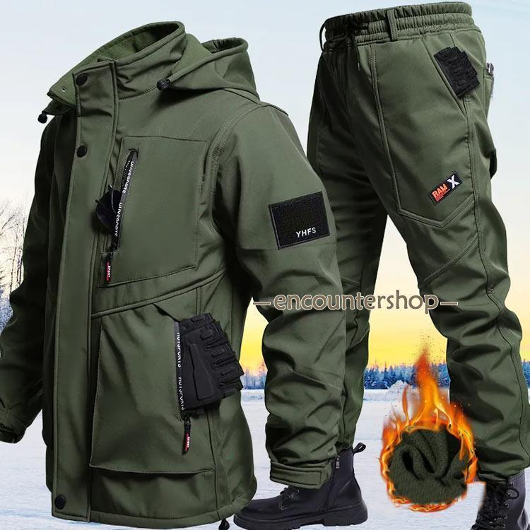 メンズ 作業服 裏起毛 防寒着 上下セット 厚手 裏ボア ジャケット