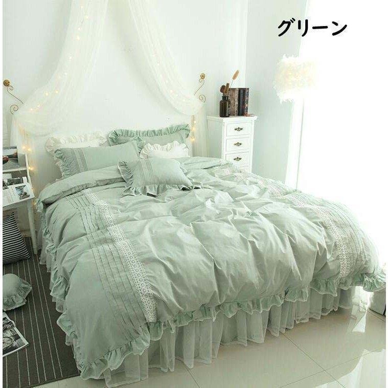 シングル 掛け布団カバー 布団カバーセット 3点セット 布団カバー 姫系カバー 寝具カバー レース ベッドスカート フリル付き 綿100% ベッド用品_2
