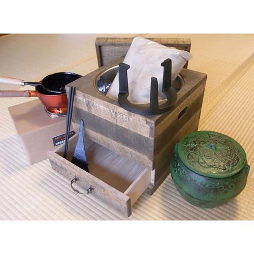 箱火鉢 楢 なら エイジング加工仕上げ 本体＋道具8点セット 手作り