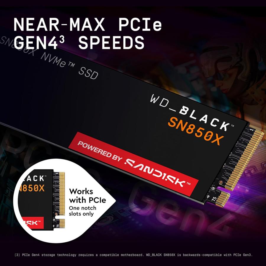 WD_BLACK 1TB SN850X NVMe 内蔵型ゲーミングSSD ソリッドステートドライブ - Gen4 PCIe M.2 2280 最高7,300MB/s - WDS100T2X0Eの画像