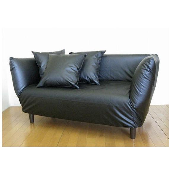 国産カウチソファー レザー(ブラック)クッション2個付き MORCOUCHPVBK モアテック MORCOUCHPVBKホビー