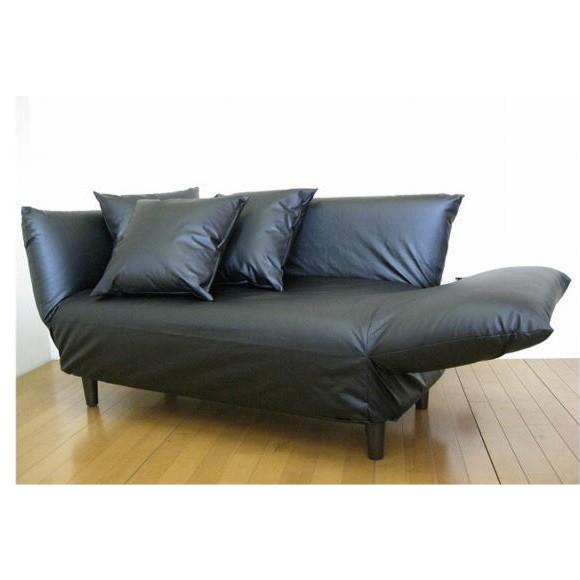 国産カウチソファー レザー(ブラック)クッション2個付き MORCOUCHPVBK モアテック MORCOUCHPVBKホビー