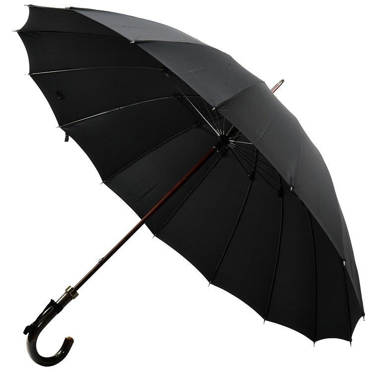 傘 メンズ 長傘 前原光榮商店 大判 カーボン 16本骨 雨傘 晴雨兼用傘 NEW TRAD-16 LONG CARBON レインブラック 無地 紳士用 男の画像