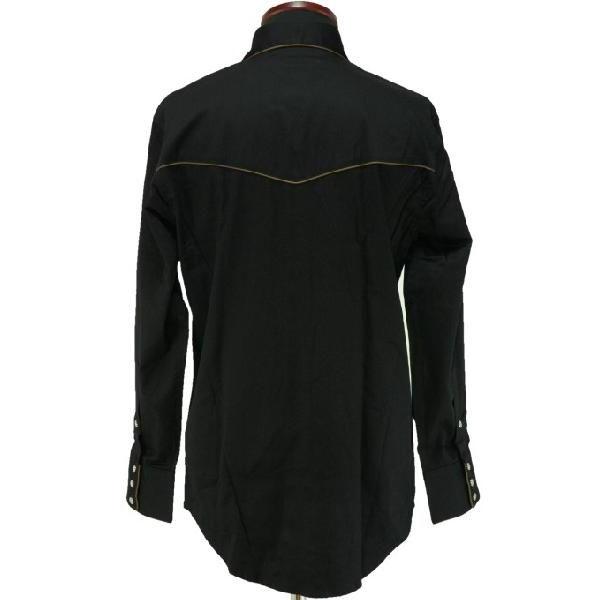 馬の刺繍入りメンズ・レトロ・ウエスタンシャツ(ブラック) : 傘と