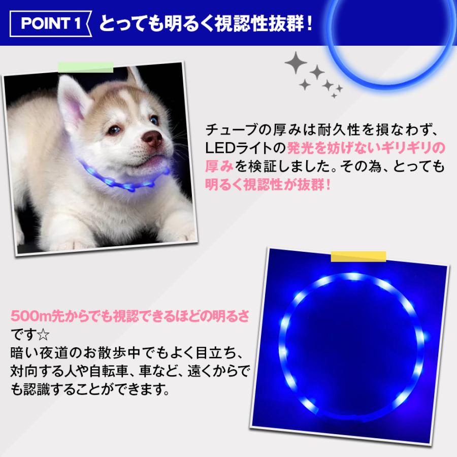光る首輪 【2個セット】 USB充電式 サイズ調整可 LEDライト 光る 首輪