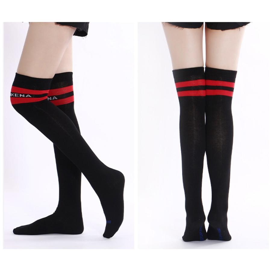 ニーハイソックス レディース 秋冬 コットン 全2色 ブラック/ホワイト