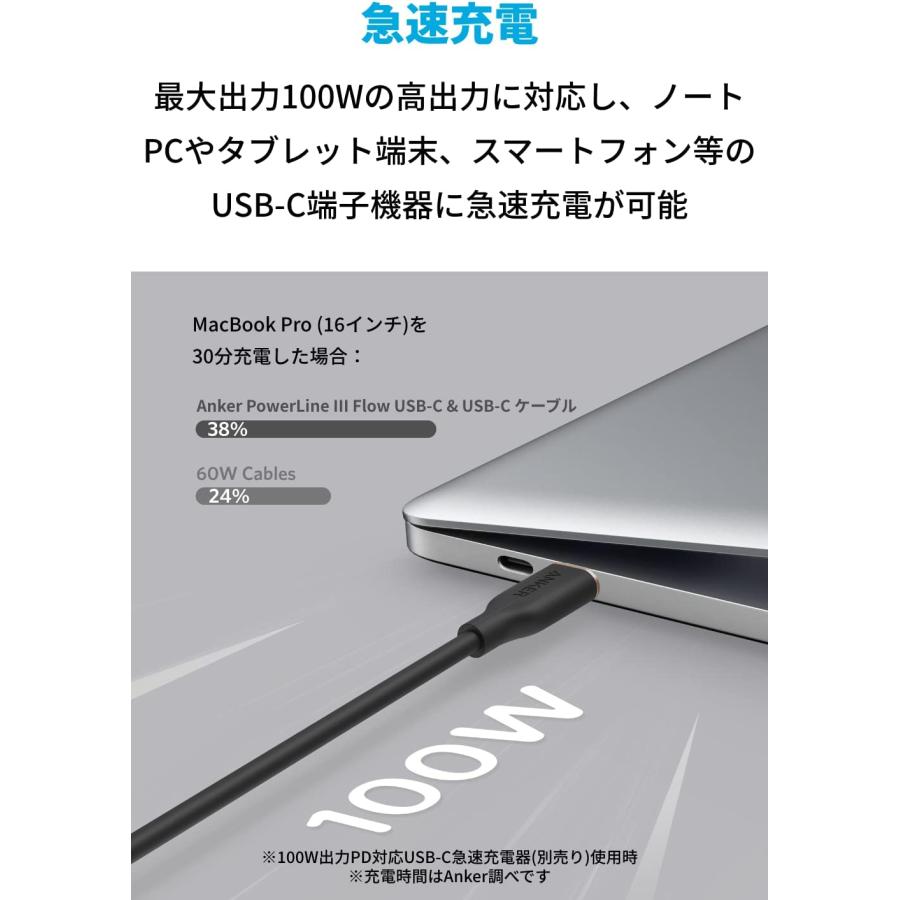 Anker PowerLine III Flow USB-C & USB-C ケーブル 100W Galaxy iPad Pro MacBook Pro/Air 各種対応 1.8m ミッドナイトブラック｜hobbyshop-yu｜06