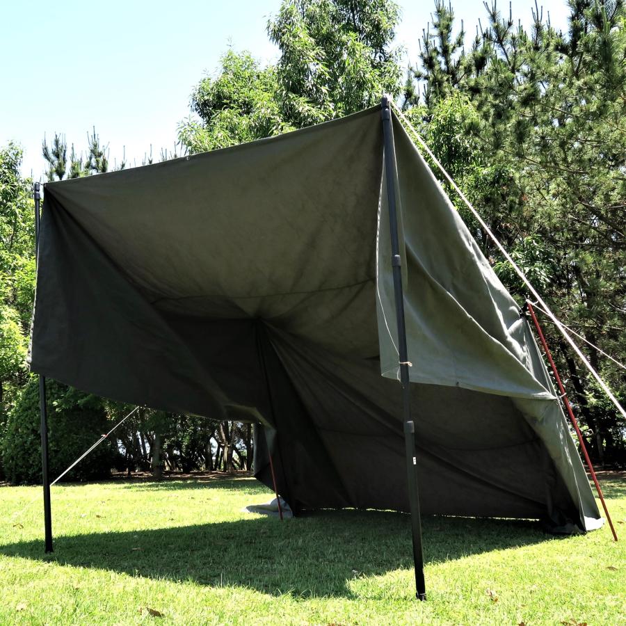 軍幕タープ 4×4m HOBI 日本製 上質ソルジャー帆布 コットン100 軍幕タープ 4×4m HOBI 日本製 上質ソルジャー帆布 コットン100