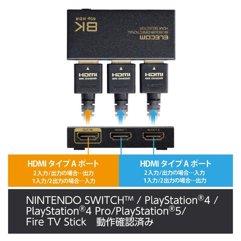 【ELECOM(エレコム)】HDMI 切替器 2入力1出力/1入力2出力 双方向切替可 8K 60Hz 4K 120Hz HDMI2.1 手動 切り替え器 電源不要 セレクター ブラック [▲][EL]｜hobinavi2｜05