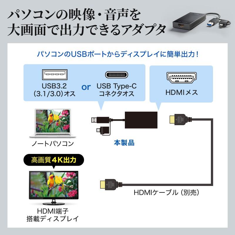 【サンワサプライ】USB A/Type-C両対応HDMIディスプレイアダプタ(4K/30Hz対応） コンパクトサイズ USB-CVU3HD4 [▲][SW]｜hobinavi2｜03