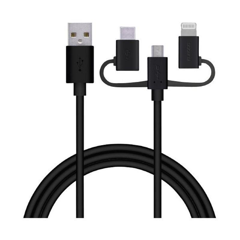 まとめ買い エレコム 3in1ケーブル 形状記憶 1m ブラック MPA-MAMBLAD10BK  [▲][TP]