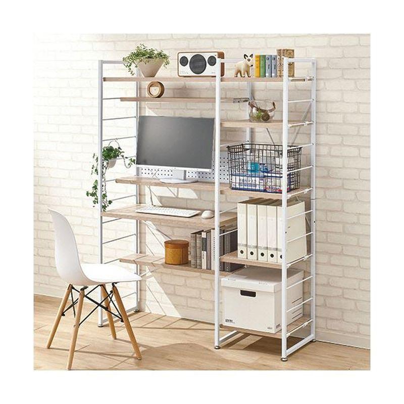 YAMAZEN ウッドシェルフ 約幅1265×奥行420×高さ1625mm オーク/サンドブラック MWSD-1612E(OAK/SBK) 1台 組立式 【代引不可】[▲][TP] メーカー取り寄せ商品となりますので YAMAZEN MWSD 1612E OAK/SBK 棚板 本棚 ラック カラーボックス