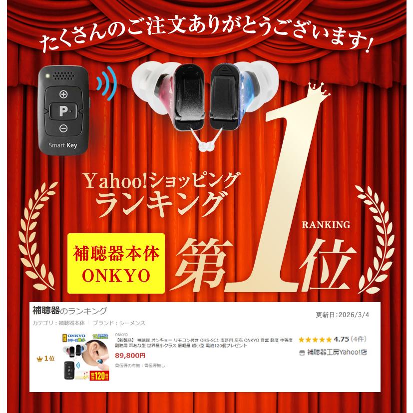 ONKYO  集音器　右耳用　未使用新品 ONKYO（オンキヨー） 補聴器 オンキョー リモコン付き 耳穴型 デジタル