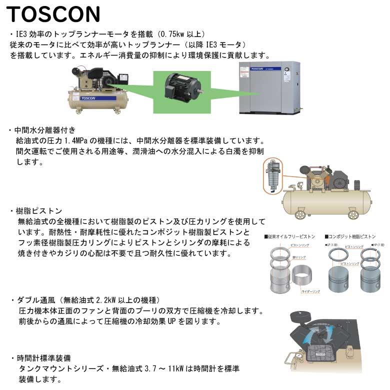TOSHIBA（東芝） 50Hz用 エアコンプレッサ TOSCON 0.75kW VT105-7T 