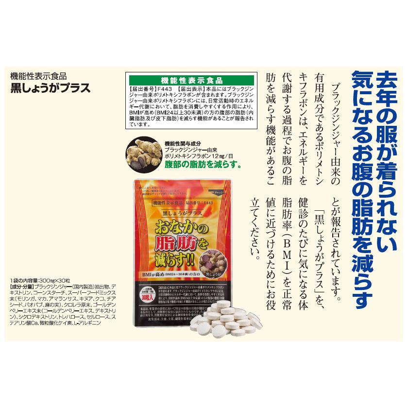 黒しょうがプラス 初回限定 おなかの脂肪 内臓脂肪 皮下脂肪を減らす 機能性表示食品 1袋 約1ヶ月分｜hohoemi-club｜05