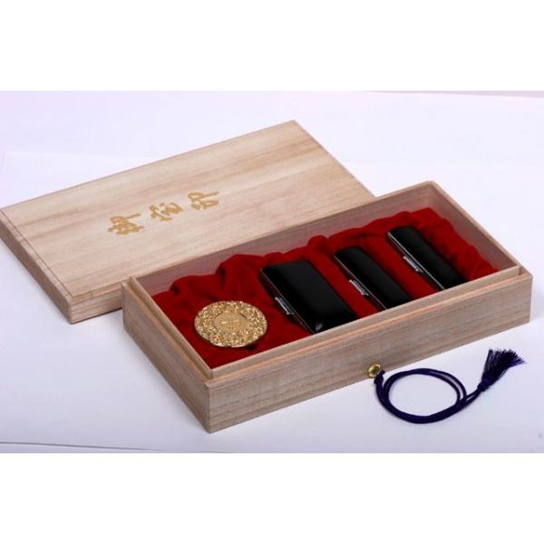 開運印鑑　会社印三印セット　白水牛　黒牛皮　桐箱セットケース