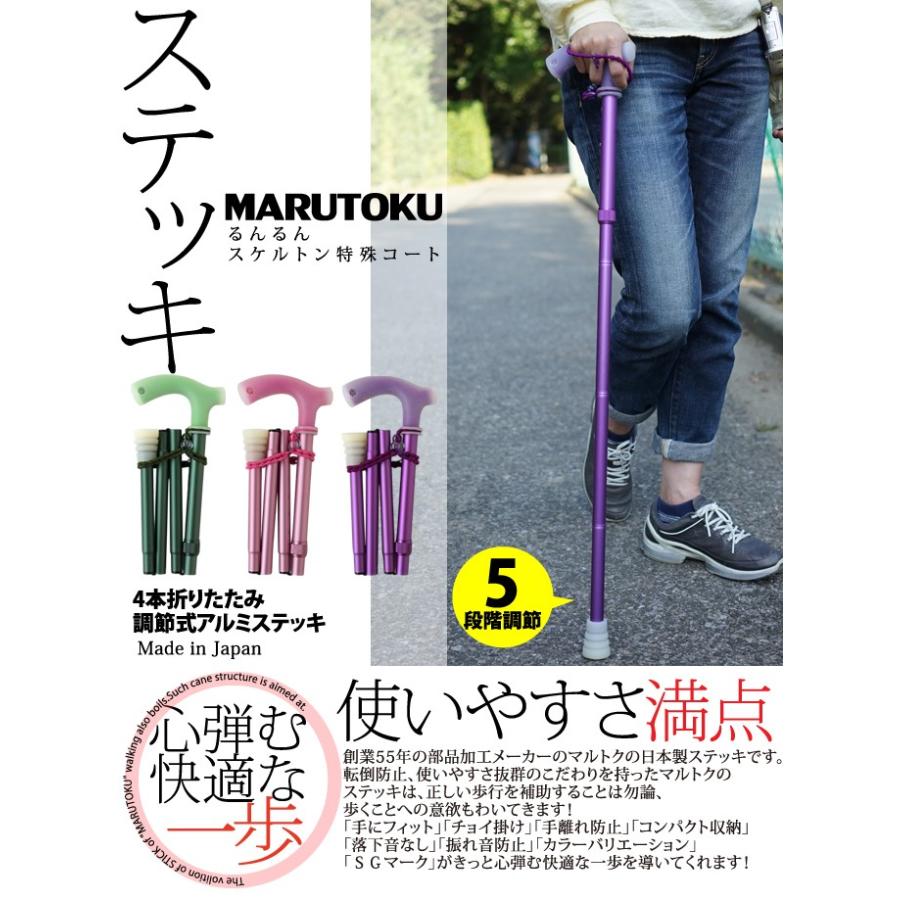 ステッキ [るんるん]スケルトン特殊コートタイプ〔4本折りたたみタイプ