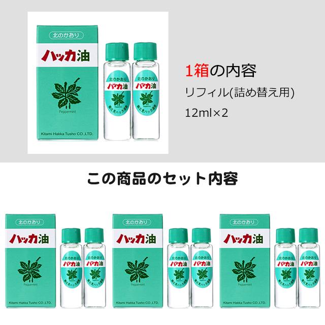 メール便 送料無料 北見ハッカ通商 ハッカ油 リフィル詰替え用(3箱) / 北海道産 天然 花粉症対策 詰め替え用 アロマオイル クール 熱中招対策 消臭 除菌｜hokkaido-gourmation｜02