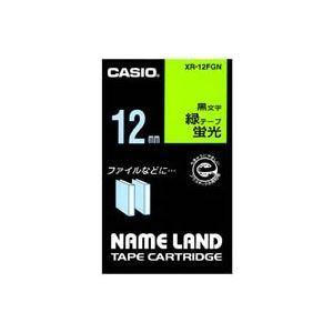 （まとめ）カシオ CASIO 蛍光テープ XR-12FGN 緑に黒文字 12mm〔×5セット〕