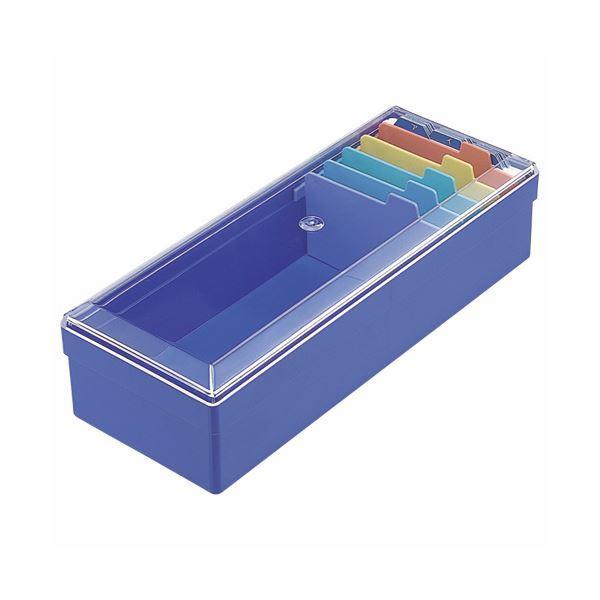ライオン事務器 名刺整理箱W102×D260×H70mm 800枚収容 青 No.100 1個 〔×5セット〕