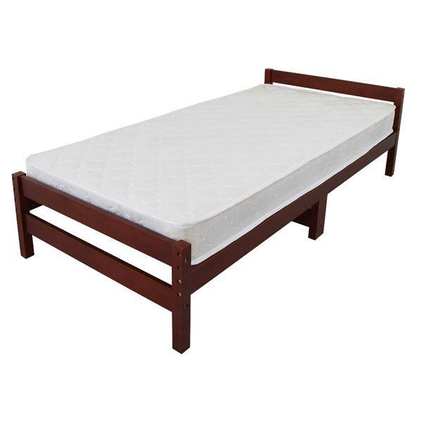 マットレス付き 天然木 すのこベッド シングルベッド ブラウン 幅98cm 高さ調節可 ベッドフレーム 圧縮梱包 組立品