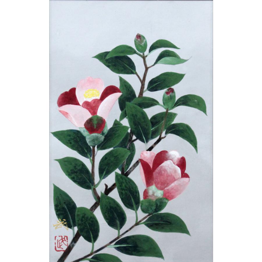 間瀬武 「椿（関東月見草）」 日本画 絵画 - 北海道画廊