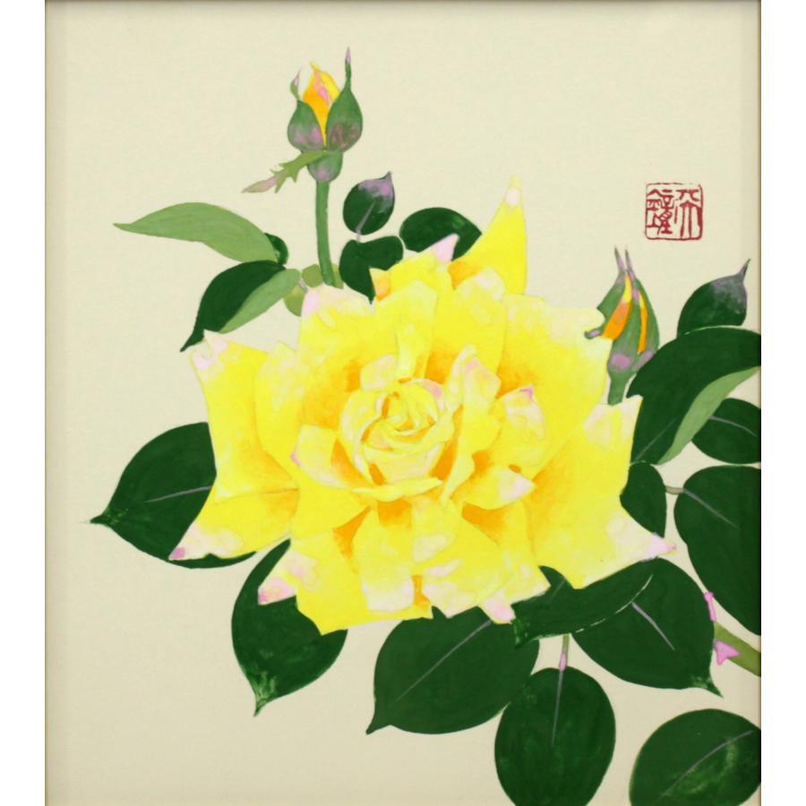 浅野天鐘 「黄バラ」 日本画 絵画 - 北海道画廊 : 北海道画廊 Yahoo!店