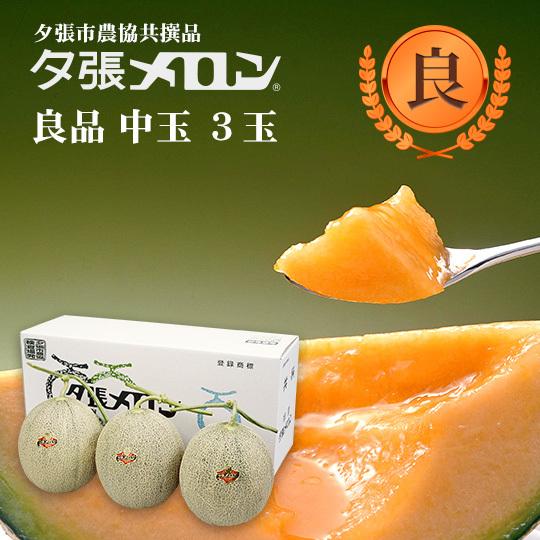 【早割り予約】夕張市農協直送 共撰品 夕張メロン良品中玉(約1.3kg) 3玉【送料無料】 北海道 お中元 贈答品 引出物 赤肉メロン お供え物 お盆 名物