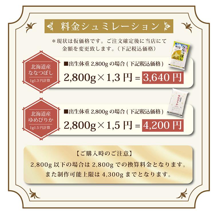 出産内祝い 米 出産 内祝い お返し 送料無料 名入れ 北海道ギフト 『 体重米 ななつぼし 』 令和７年産 ウエイト米 抱っこ米 赤ちゃん 米 人気の画像