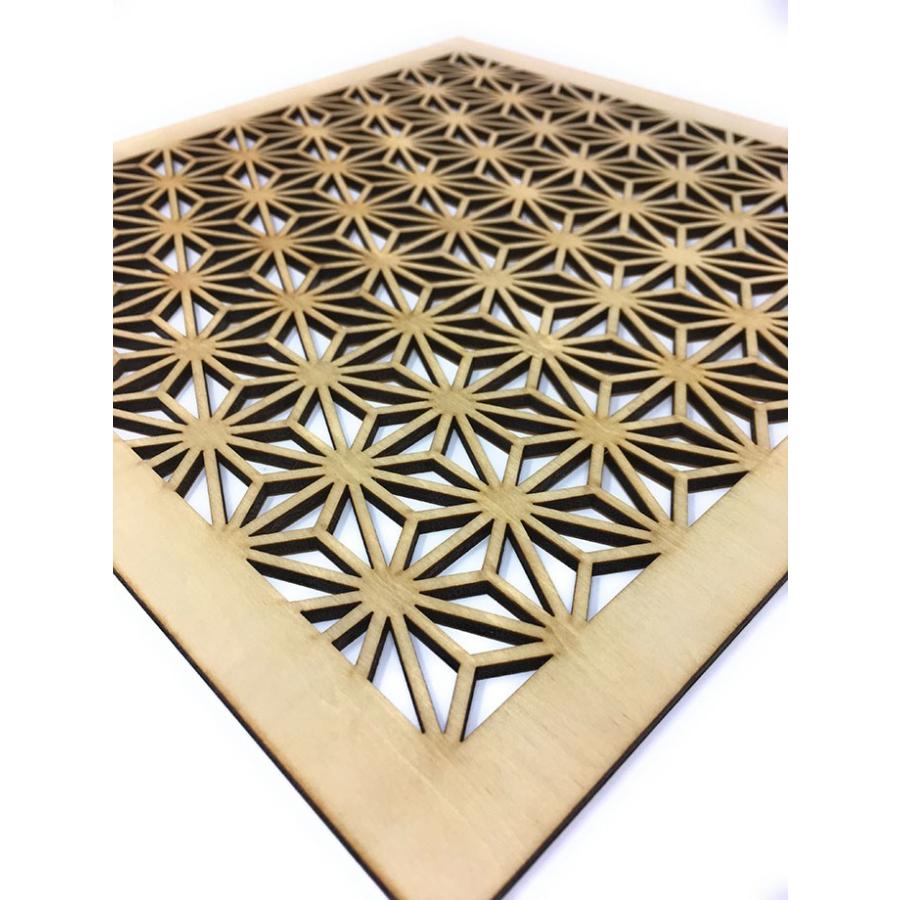 ウォールデコレーション 組子調 和風アートパネル 木製 麻の葉 シナ