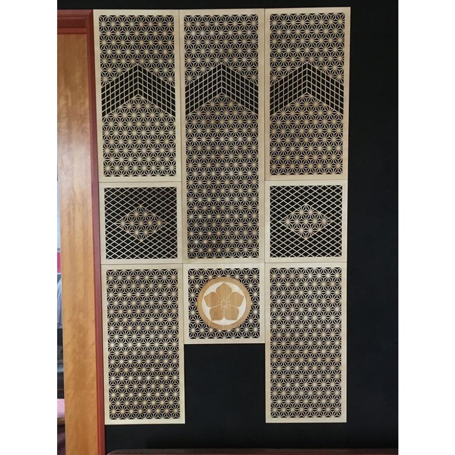 ウォールデコレーション 組子調 和風アートパネル 木製 麻の葉 シナ