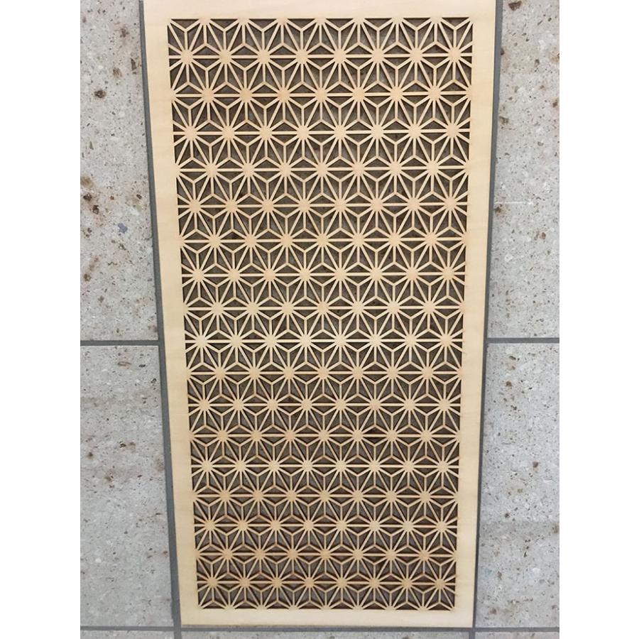 ウォールデコレーション 組子調 和風アートパネル 木製 麻の葉 シナ合板 (60cmx30cm)