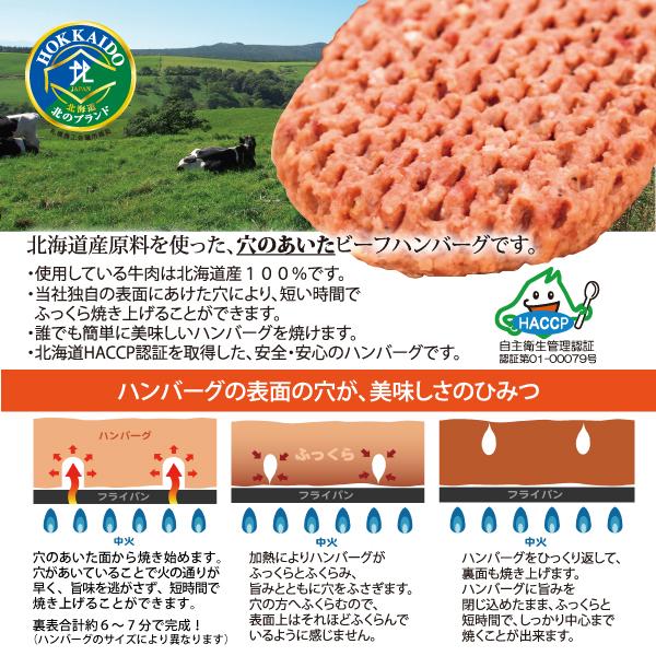 お試し ハンバーグ 送料無 食品 お取り寄せ 牛肉 穴のあいたハンバーグ4枚セット 北海道産 国産 ビーフハンバーグ ナチュラルチーズ ポイント消化｜hokubee｜07