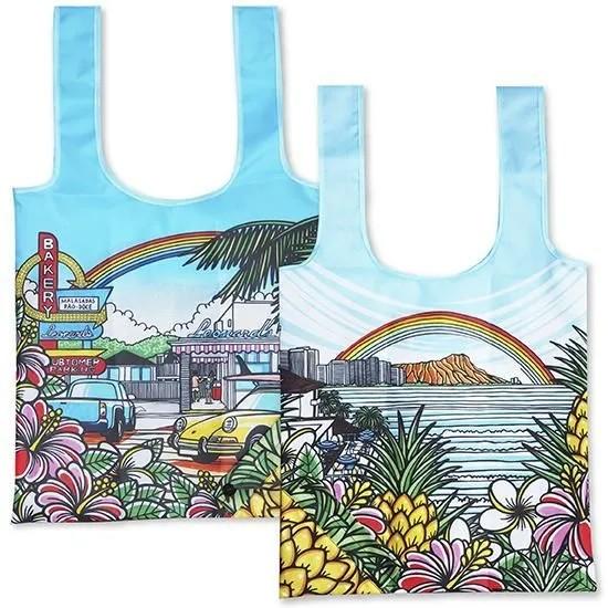 エコバッグ 折りたたみ 軽量 ハワイ柄 TAMO デザイン Waikiki Rainbow
