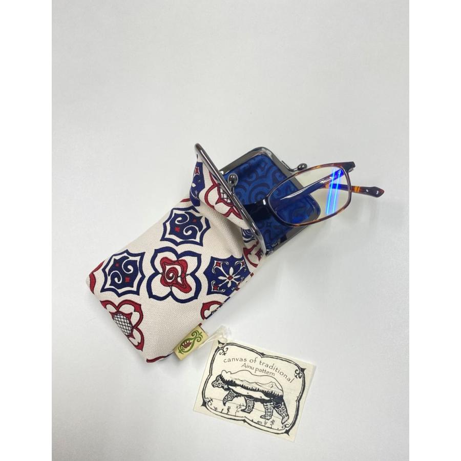 送料込み アイヌ帆布口金メガネケース アイヌ文様 アイヌ紋様 グッズ