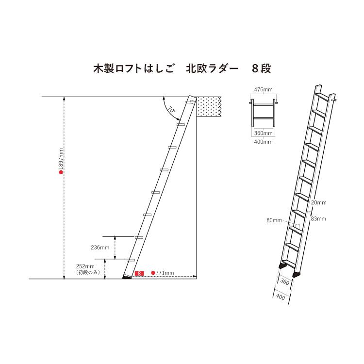 【8段】北欧ラダー 木製ロフトはしご 梯子 ハシゴ 階段 ベッド DOLLE (ドーレ)｜hokuo-no-mori｜11