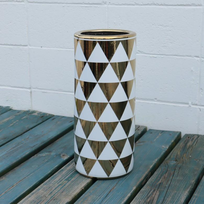 傘立て アンブレラスタンド 陶器製 ホワイト x ゴールド 白 金 モダン