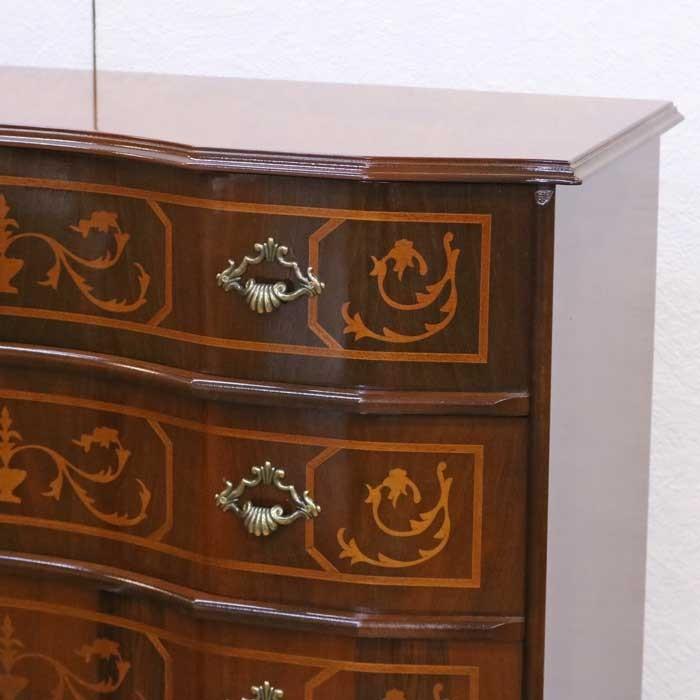 チェスト 木製 6段 完成品 88cm 象嵌 ロココ調 イタリア 家具 猫